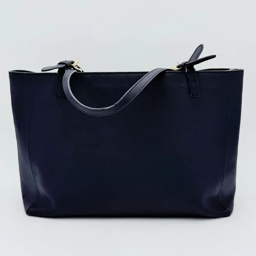 Tory Burch Navy Blue Saffiono Robinson Clutch Textured Leather Tote